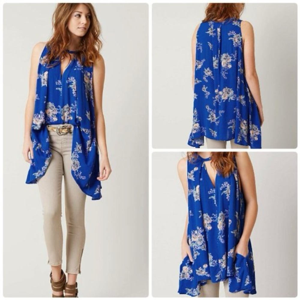 💙 Free People Blue Floral Swing Dress/Top– Size Small